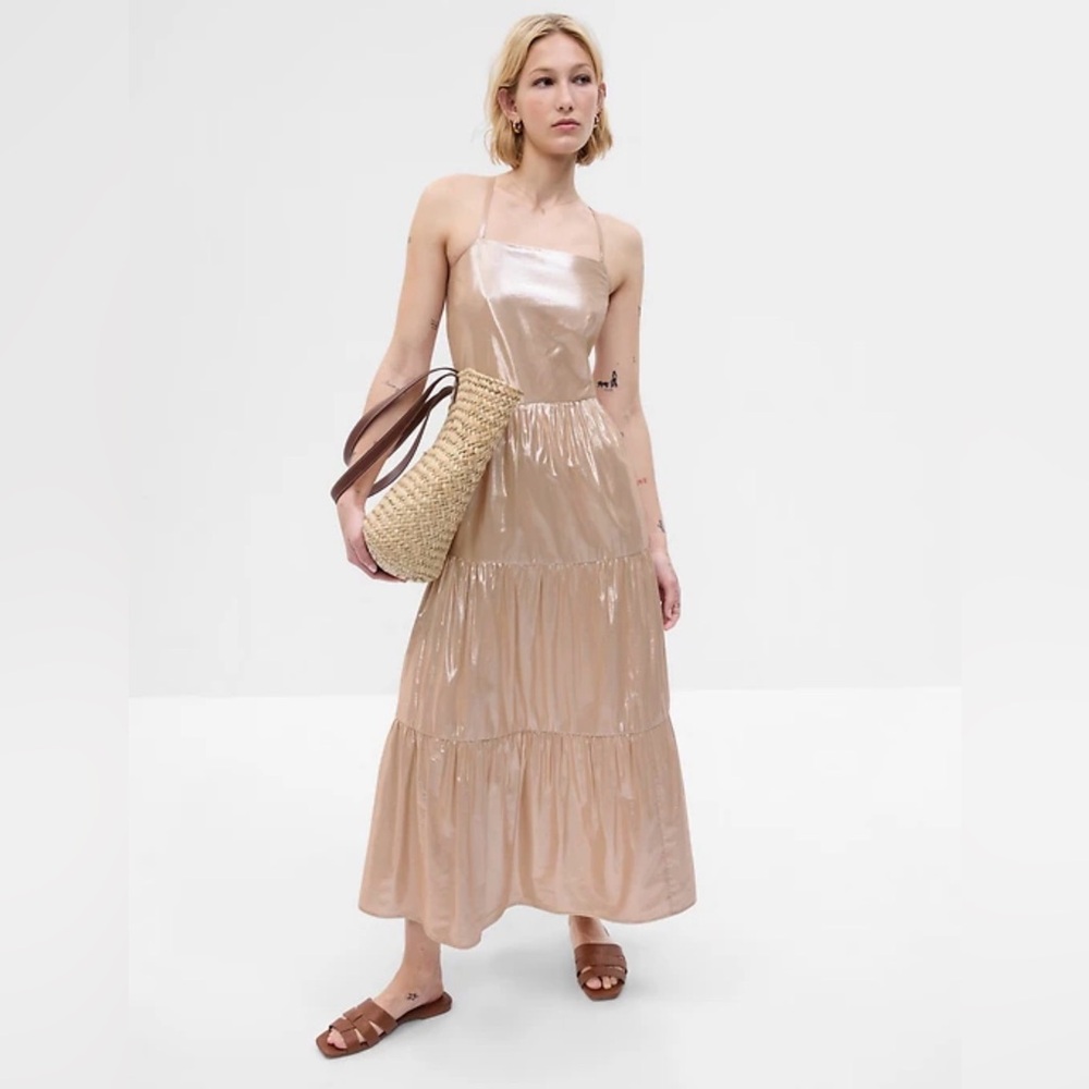 Gap Metallic Tie-Back Tiered Maxi Dress women’s Sz S NWT - Picture 1 of 8